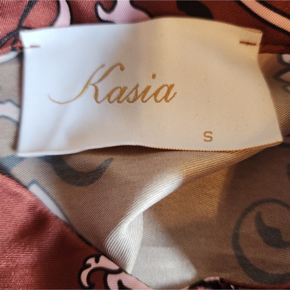 KASIA NEW SILK LIKE GEOMETRIC PEPLUM  TIE FRONT DRESS SIZE SMALL RETAIL $187.00 - Picture 9 of 9